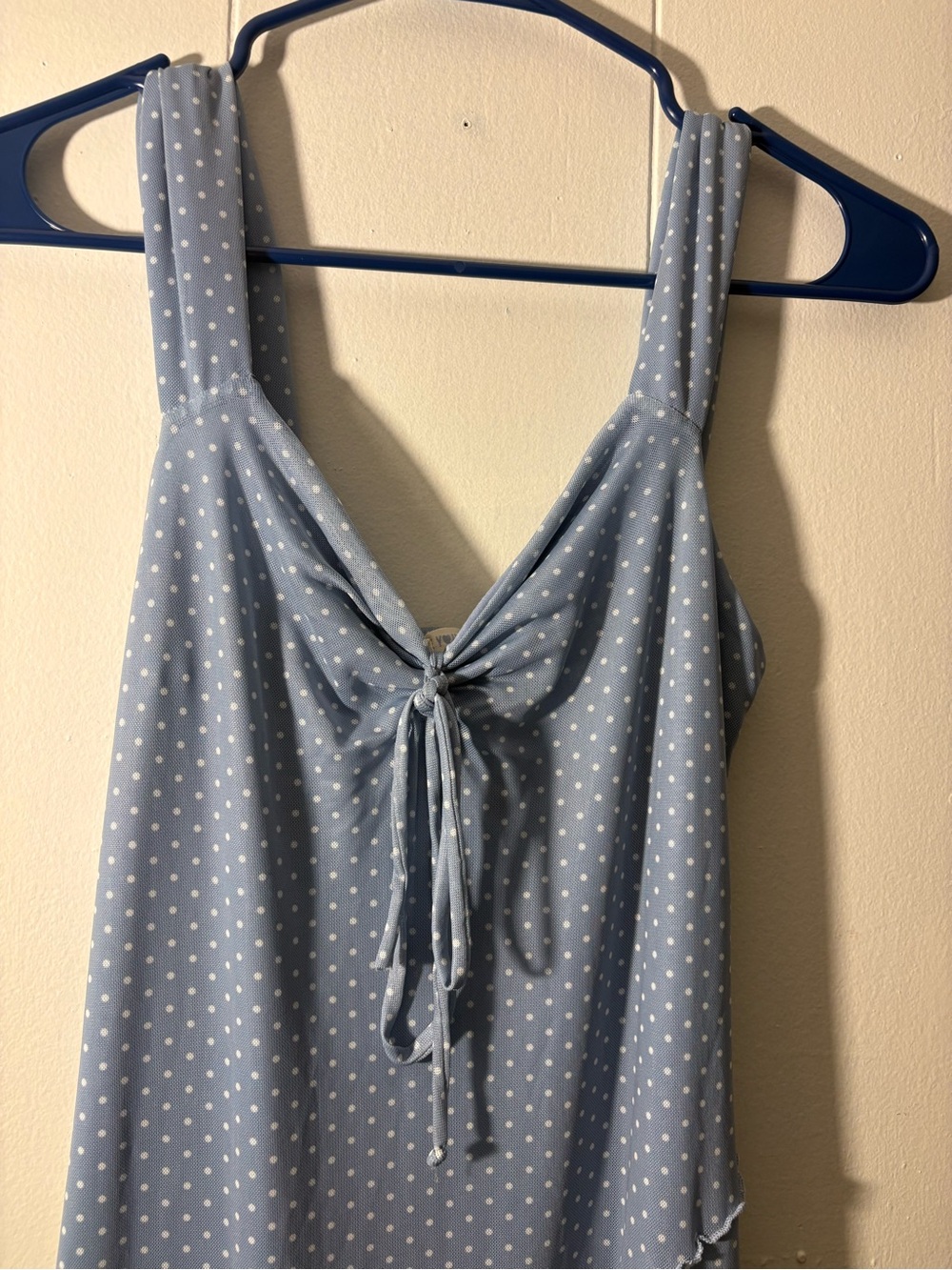 See You Monday Light Blue Polka Dot Maxi Dress with Tie Front - Picture 2 of 6